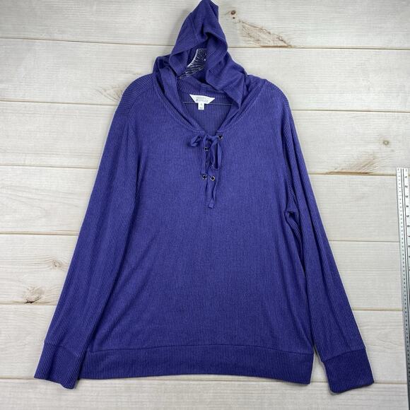 Market & Spruce Hoodie XXL Purple Knit Stretch Hooded Long Sleeve Ribbed Sweater - Picture 1 of 8